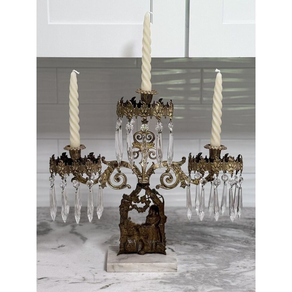 Antique Victorian Brass And Marble 3-Arm Candelabra Large - Picture 9 of 13